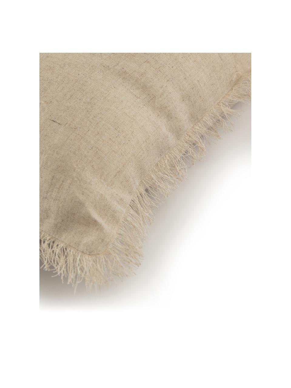 Kussenhoes met patroon. Silene met franjes, 100% katoen, Beige, 45 x 45 cm