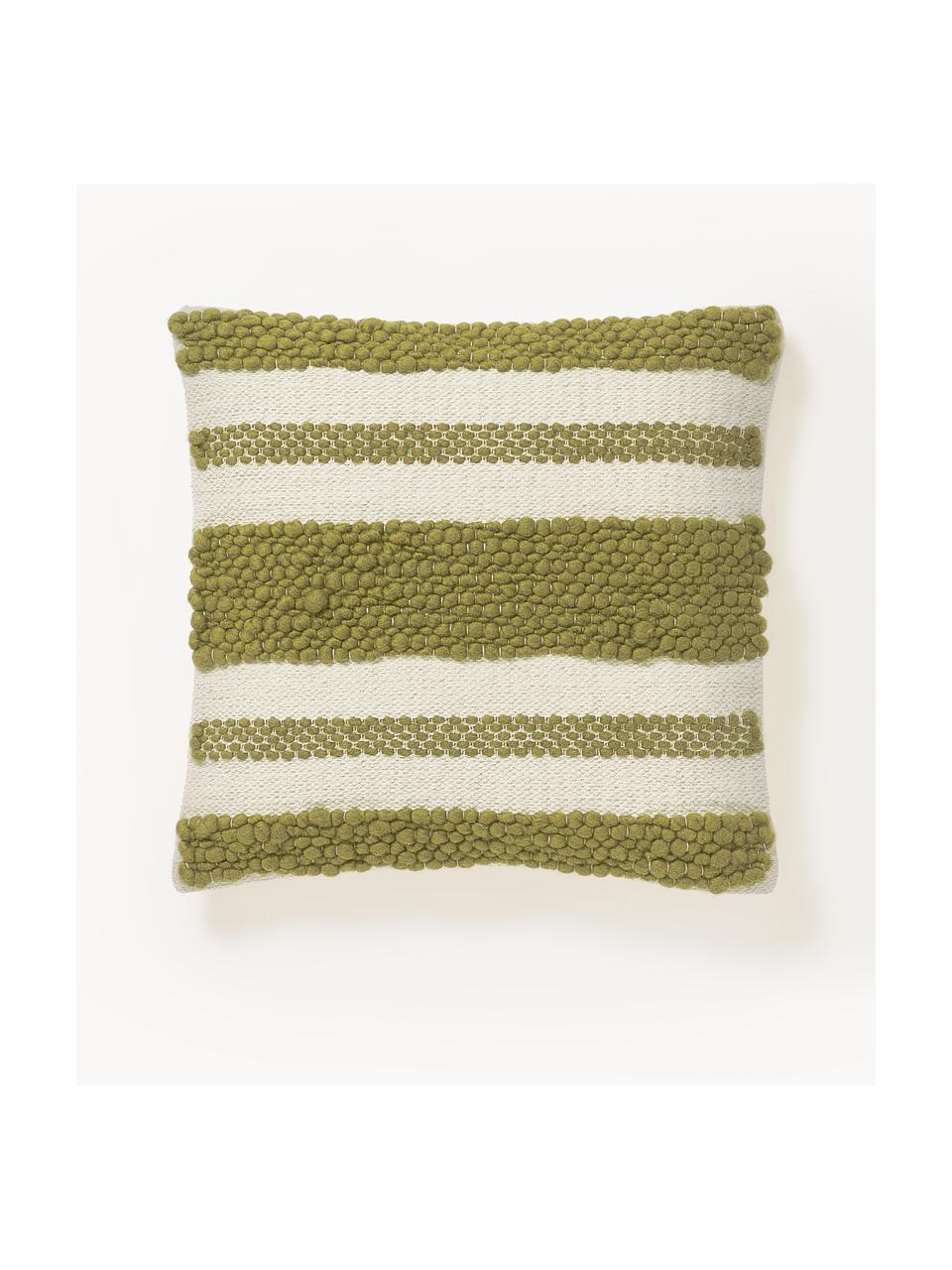 Copricuscino con strutturaa rilievo Hamad, Retro: 100% cotone, Verde oliva, bianco latte, Larg. 45 x Lung. 45 cm