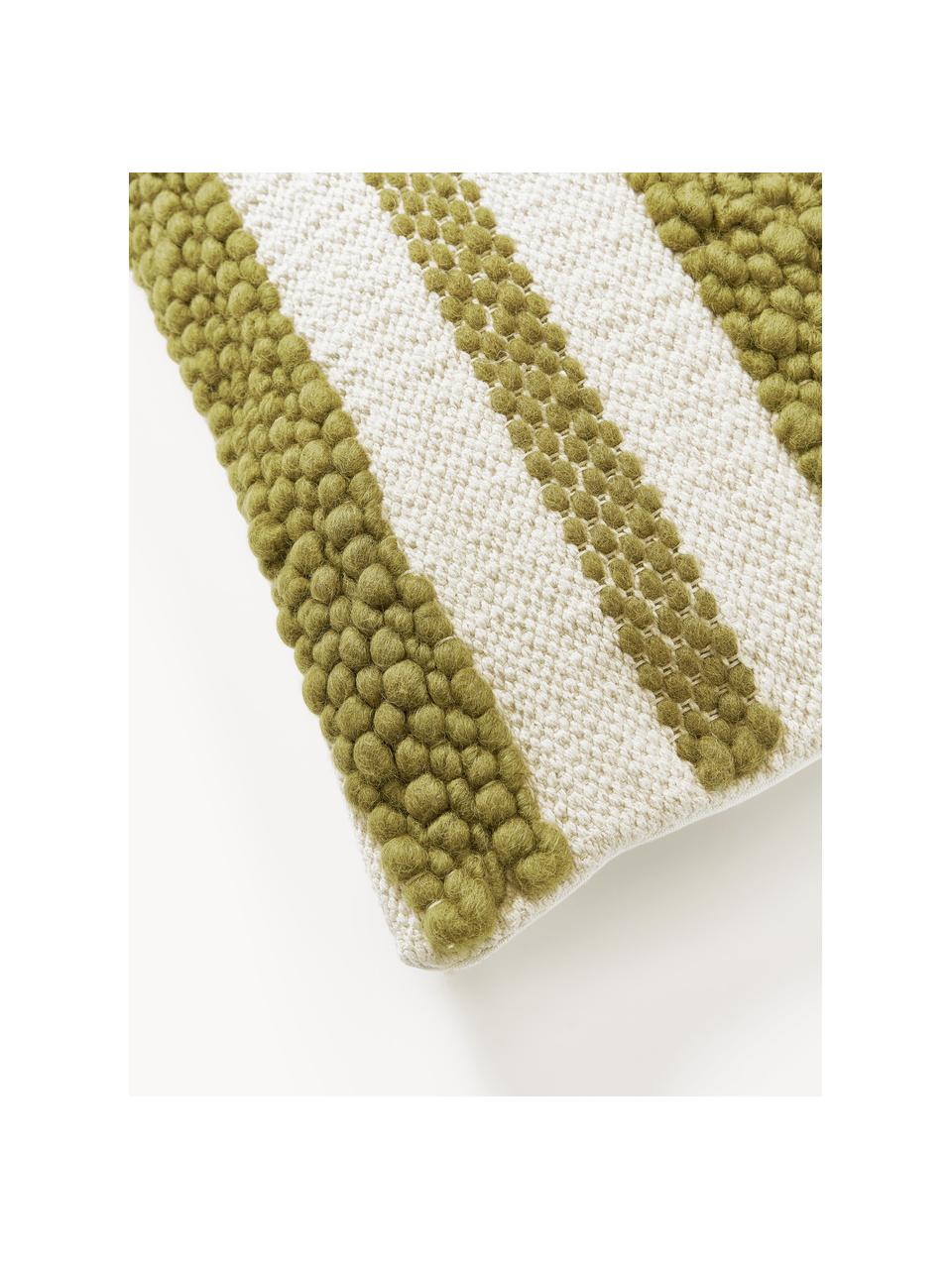 Housse de coussin 45x45 Adrian, Vert olive, blanc cassé, larg. 45 x long. 45 cm