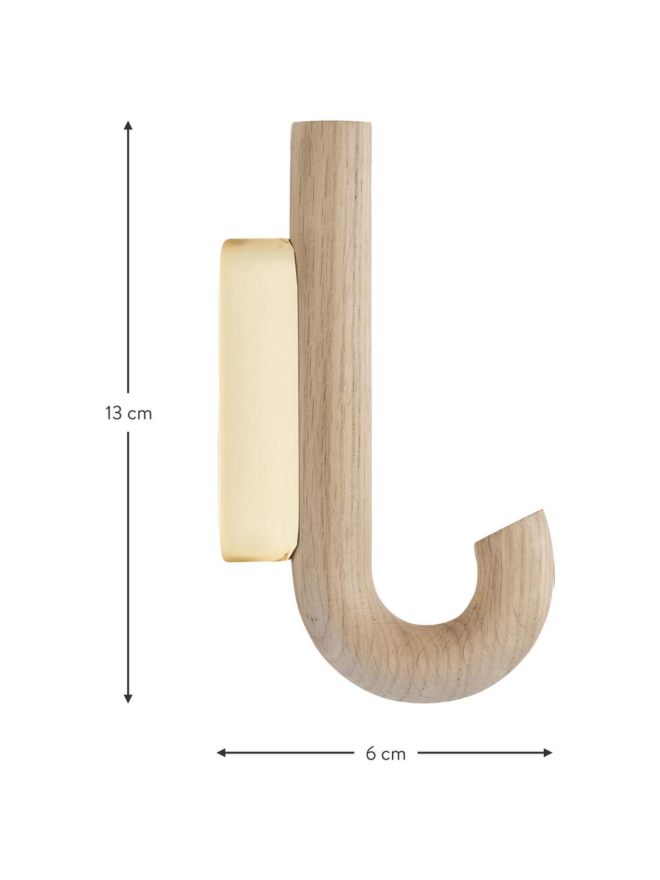 Colgador de madera de roble Umbrella, tamaños diferentes, Anclaje: acero recubierto, Madera de roble, dorado, An 13 x Al 19 cm
