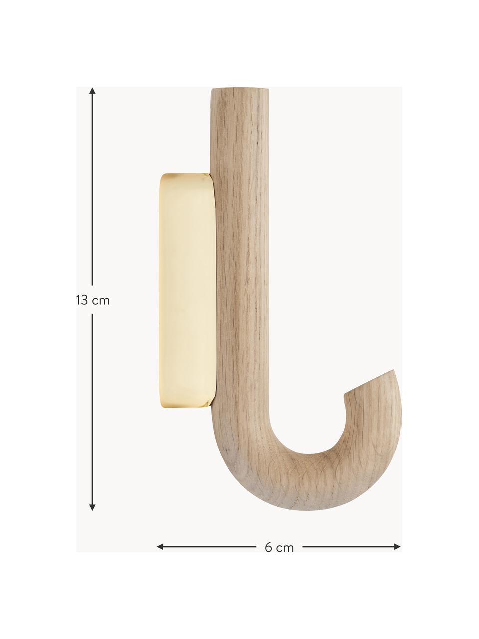 Colgador de madera de roble Umbrella, tamaños diferentes, Anclaje: acero recubierto, Madera de roble, dorado, An 6 x Al 13 cm