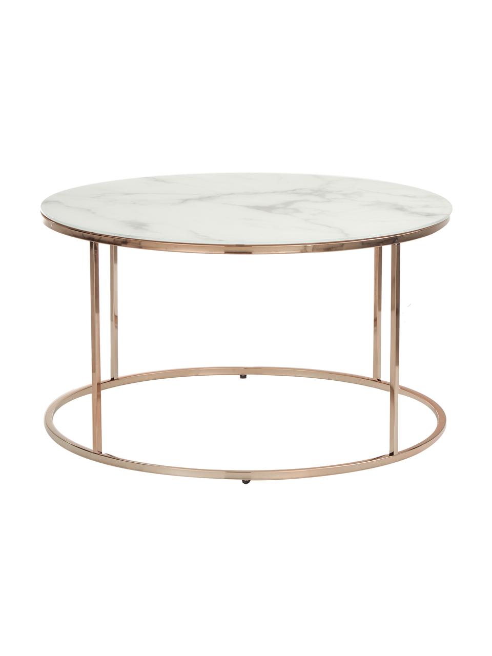 Table basse ronde verre aspect marbre Antigua, Blanc, marbré, couleur dorée rose, Ø 80 x haut. 45 cm