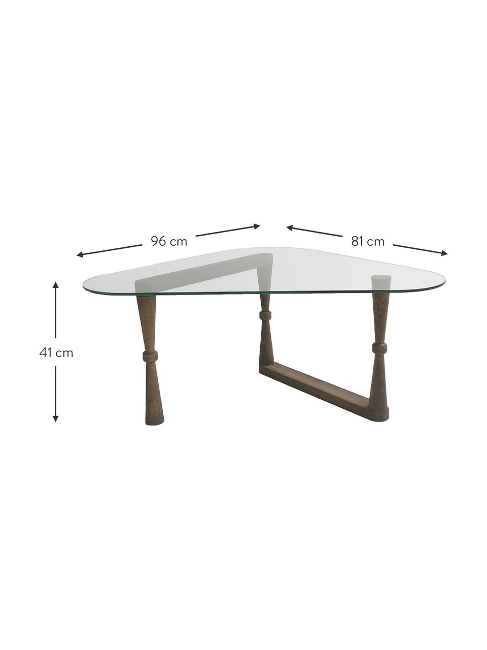 Mesa de centro NuO, tablero de cristal, Tablero: vidrio laminado, Patas: madera, Madera oscura, transparente, An 96 x Al 41 cm