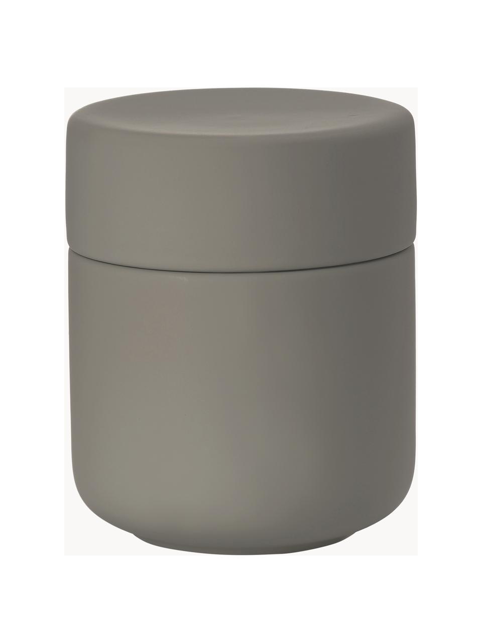 Boîte de rangement en grès à surface veloutée Ume, Grès cérame recouvert d'une surface Soft-touch (plastique), Taupe, Ø 8 x haut. 10 cm