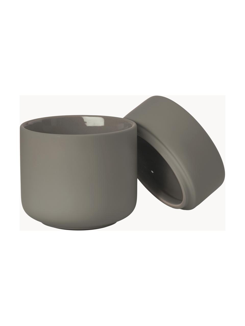 Boîte de rangement en grès à surface veloutée Ume, Grès cérame recouvert d'une surface Soft-touch (plastique), Taupe, Ø 8 x haut. 10 cm