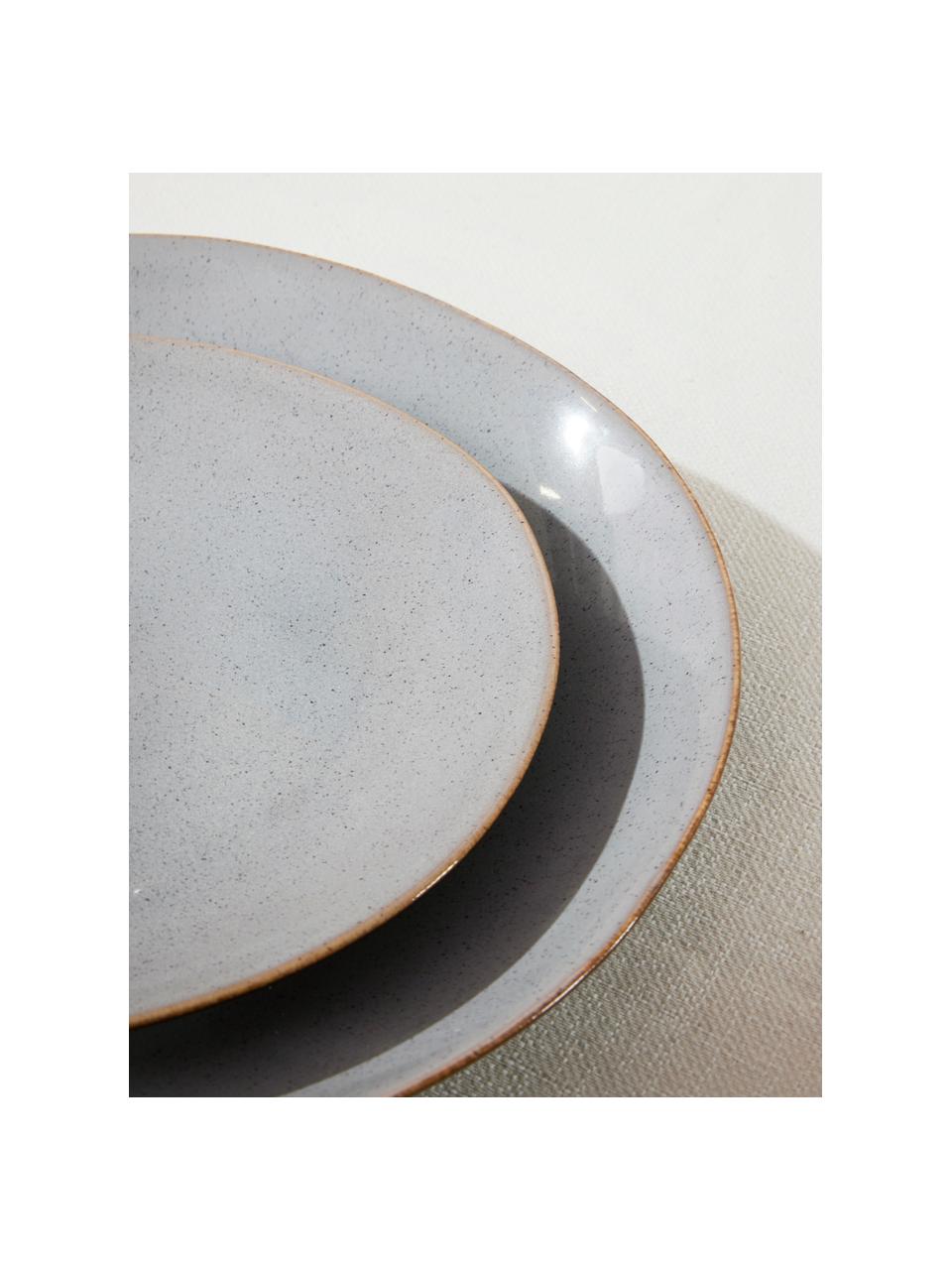 Mělké talíře s reaktivní glazurou Hali, 4 ks, Glazovaná kamenina, Modrošedá s hnědým okrajem, Ø 27 cm, V 3 cm
