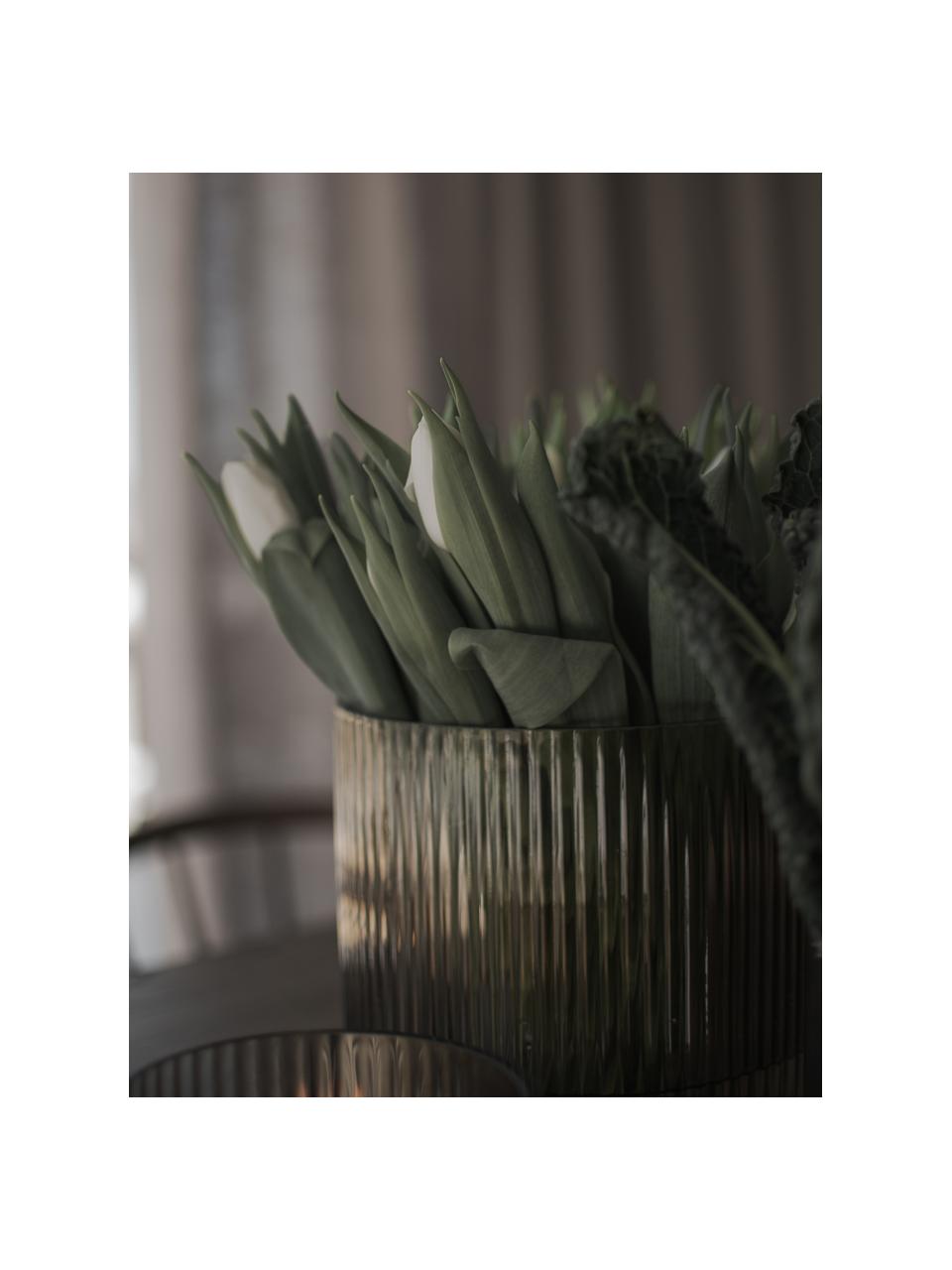 Skleněná váza Simple Stripe, V 22 cm, Sklo, Greige, poloprůhledná, Ø 19 cm, V 22 cm