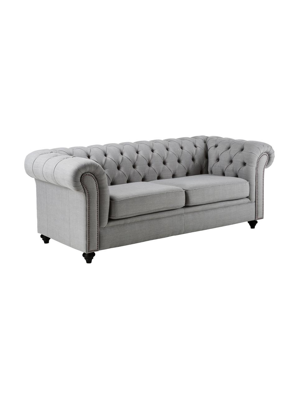 Chesterfield Sofa James (3-Sitzer), Gestell: Kiefer, Buche, Bezug: 15% Leinen, 85% Polyester, Beine: Buche, lackiert, Hellgrau, B 198 cm