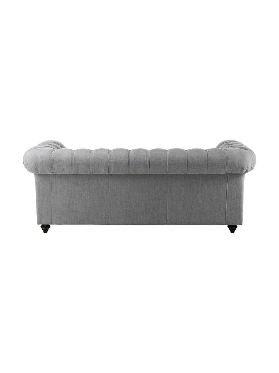 Chesterfield Sofa James (3-Sitzer), Gestell: Kiefer, Buche, Bezug: 15% Leinen, 85% Polyester, Beine: Buche, lackiert, Hellgrau, B 198 x T 85 cm