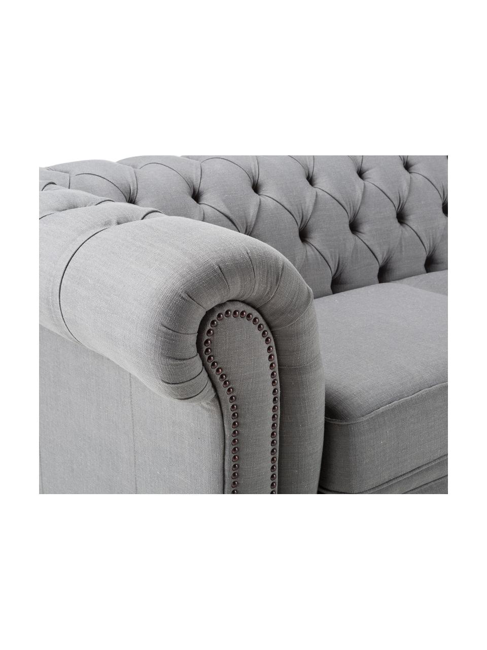 Chesterfield Sofa James (3-Sitzer), Gestell: Kiefer, Buche, Bezug: 15% Leinen, 85% Polyester, Beine: Buche, lackiert, Hellgrau, B 198 cm