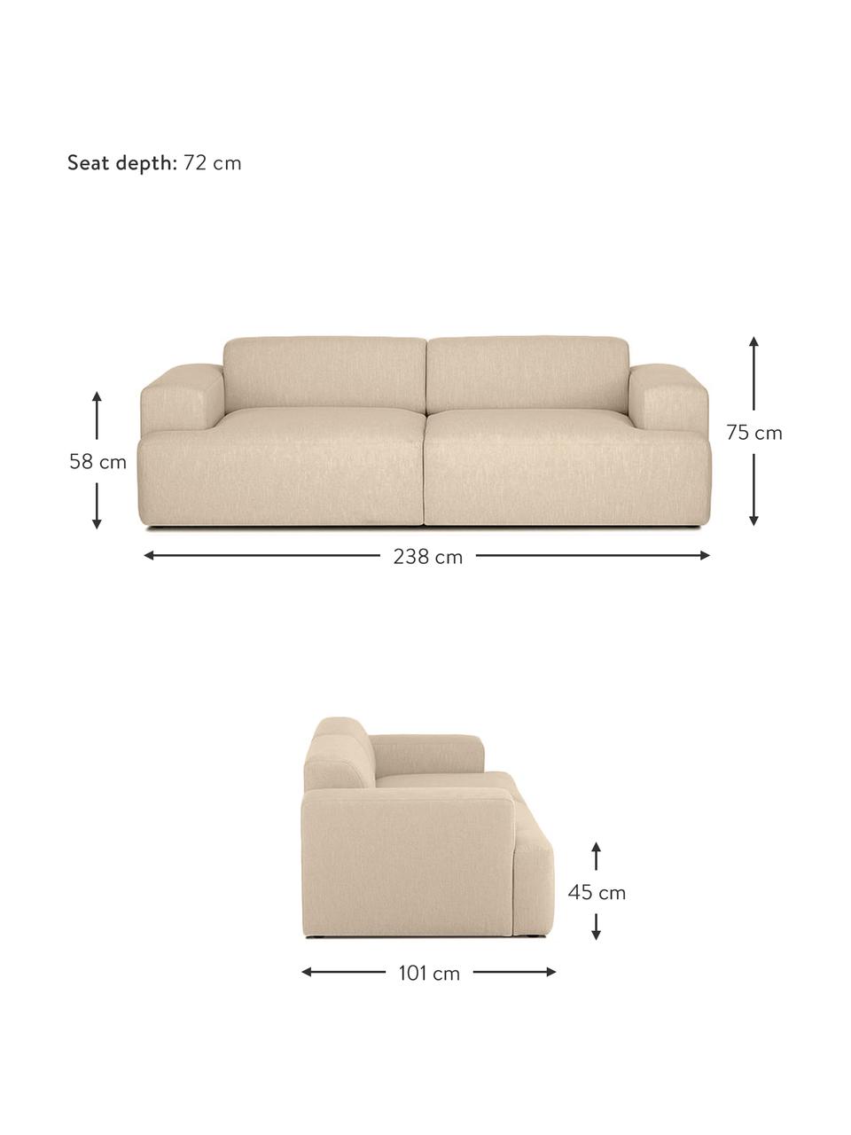 Sofa Melva (3-osobowa), Tapicerka: 100% poliester Dzięki tka, Stelaż: lite drewno sosnowe, cert, Nogi: tworzywo sztuczne, Ciemnobeżowa tkanina, S 238 x G 101 cm