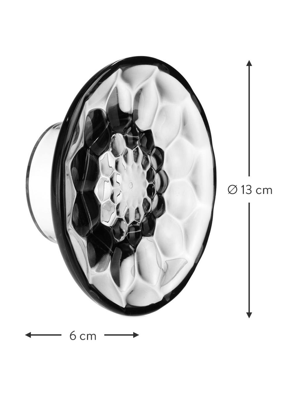 Garderobehaken Jellies, 2 stuks, Transparant thermoplastisch technopolymeer, Greenguard-gecertificeerd, Transparant, zwart, Ø 13 x H 6 cm