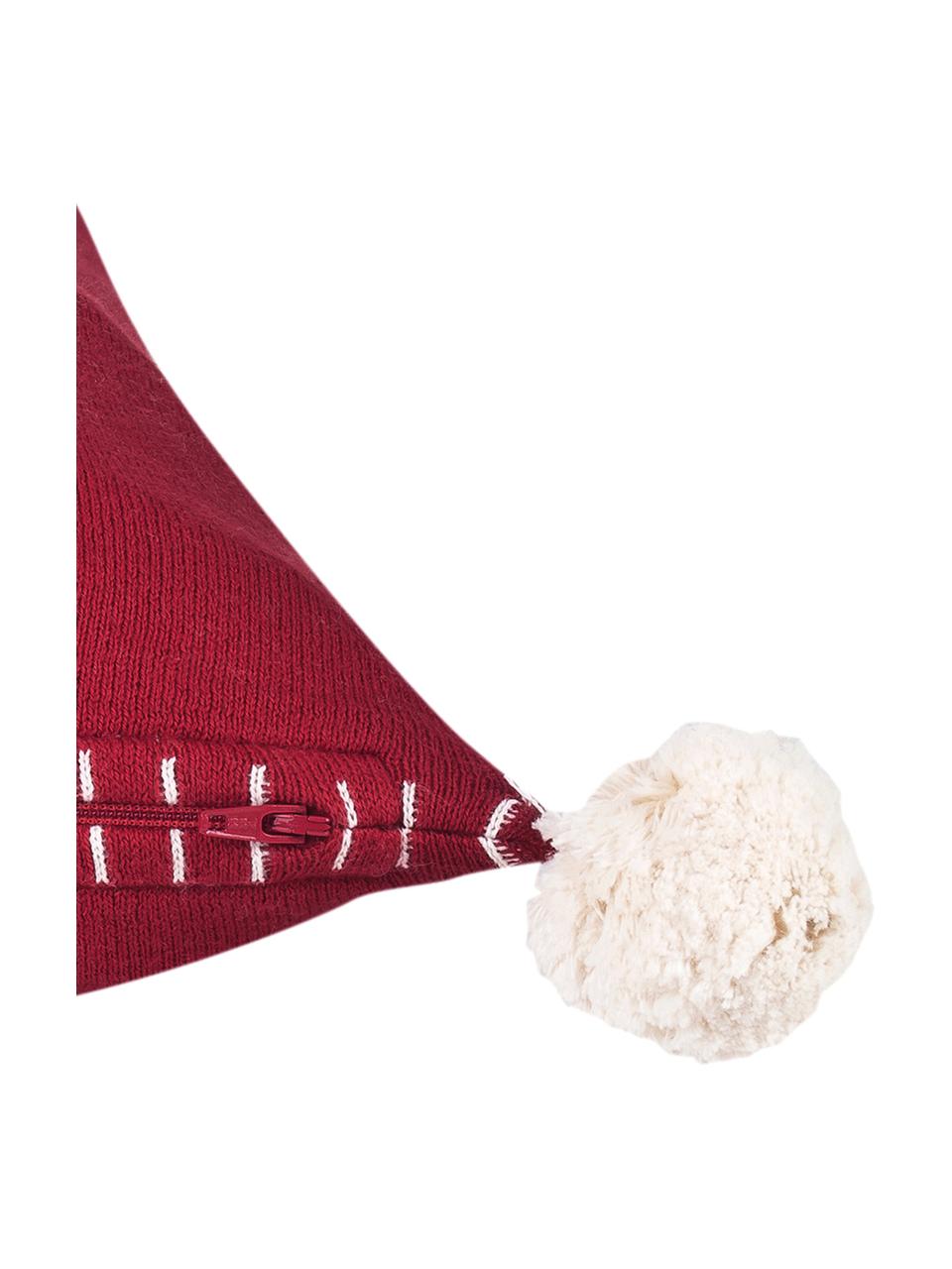Strick-Kissenhülle Anders mit Hirschmotiv und Bommeln, Baumwolle, Rot, Cremeweiß, B 40 x L 40 cm
