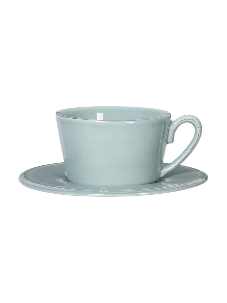 Teetasse mit Untertasse Constance im Landhaus Style, Steingut, Mint, Ø 19 x H 8 cm, 375 ml