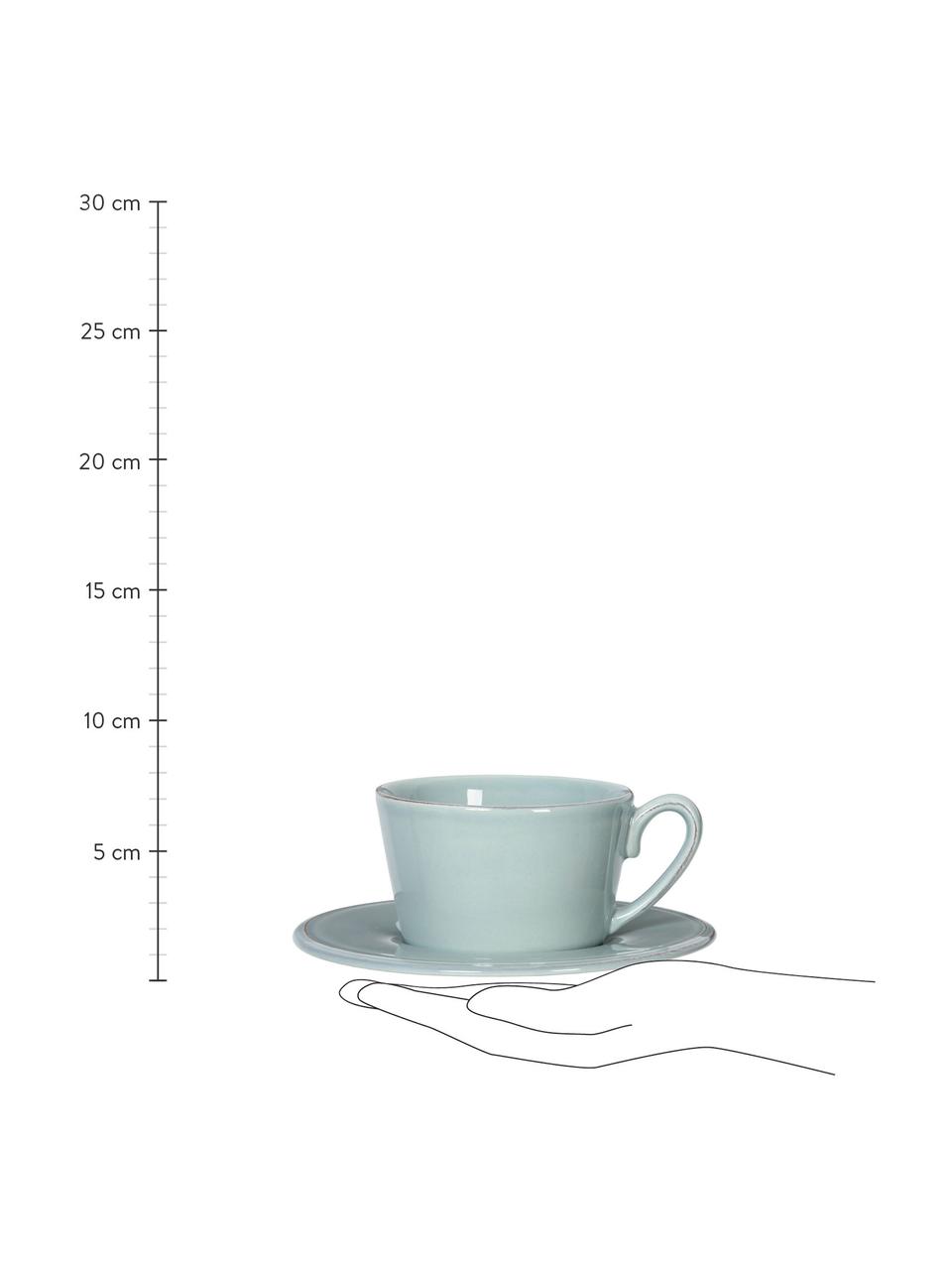 Tazza da tè con piattino stile country Constance, Gres, Menta, Ø 19 x Alt. 8 cm, 375 ml