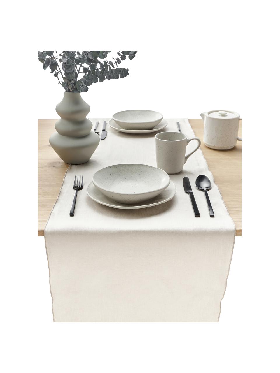 Camino de mesa de lino con ribete Kennedy, 100% lino lavado con certificado European Flax, Beige, An 40 x L 150 cm