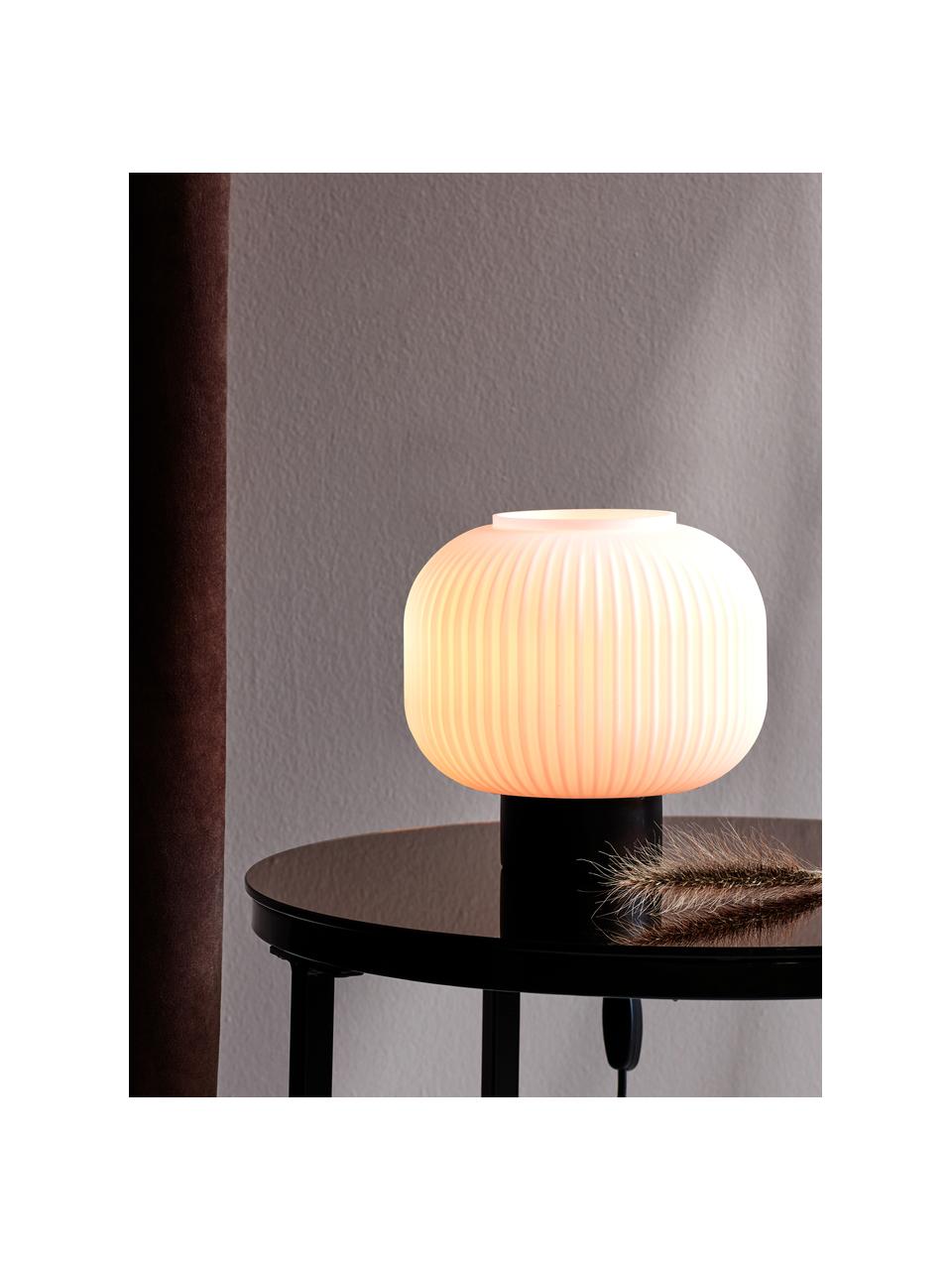 Lámpara de mesa pequeña de vidrio opalino Charles, Pantalla: vidrio opalino, Cable: cubierto en tela, Blanco opalino, negro, Ø 20 x Al 20 cm