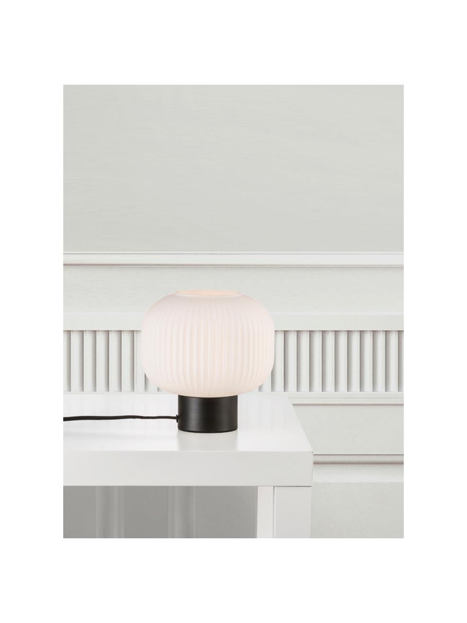 Lampa stołowa ze szkła opalowego Charles, Czarny, biały opalowy, Ø 20 x W 20 cm