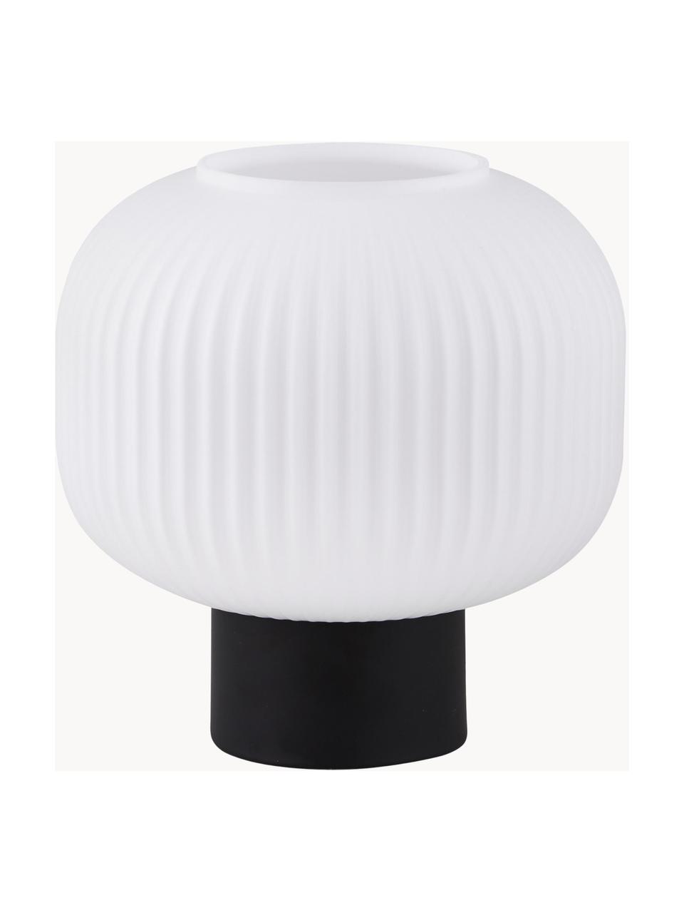 Lámpara de mesa pequeña de vidrio opalino Charles, Pantalla: vidrio opalino, Cable: cubierto en tela, Blanco opalino, negro, Ø 20 x Al 20 cm