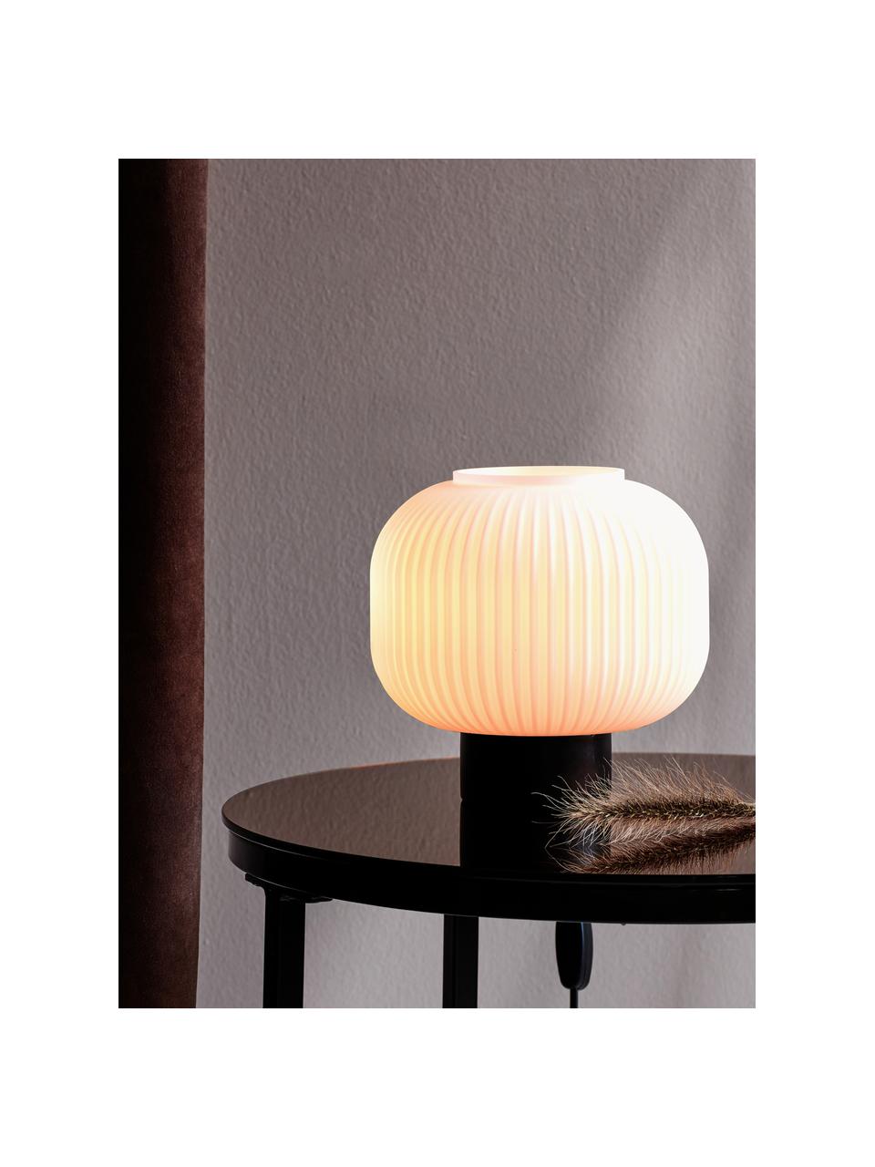 Malá noční stolní lampa z opálového skla Charles, Bílá, černá, Ø 20 cm, V 20 cm