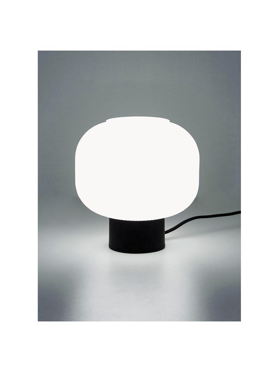 Kleine tafellamp Charles van opaalglas, Lampenkap: opaalglas, Lampvoet: gecoat metaal, Wit, zwart, Ø 20 x H 20 cm
