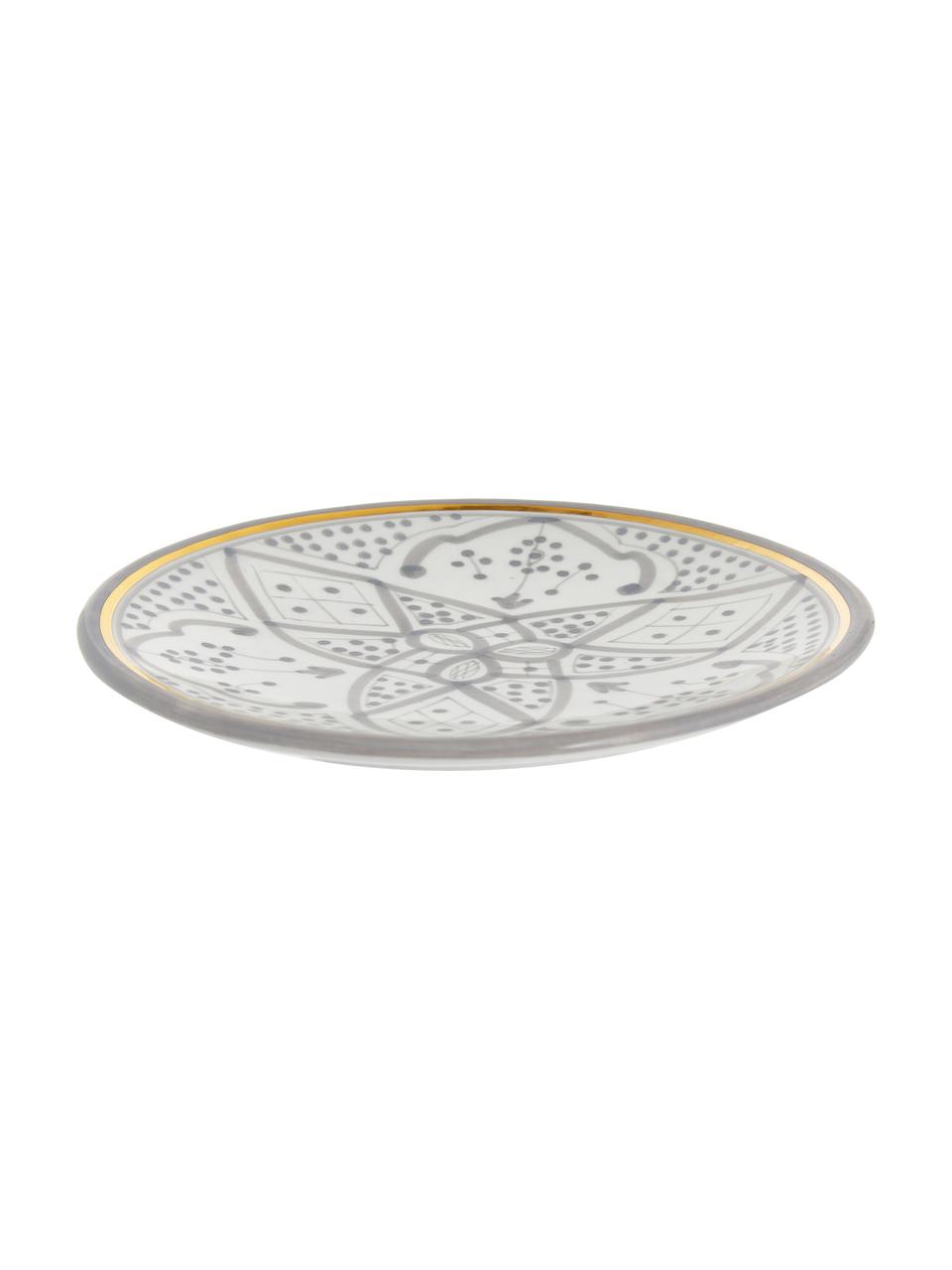 Ručne vyrobený raňajkový tanier v marockom štýle Beldi, Keramika, Svetlosivá, krémová, zlatá, Ø 20 cm