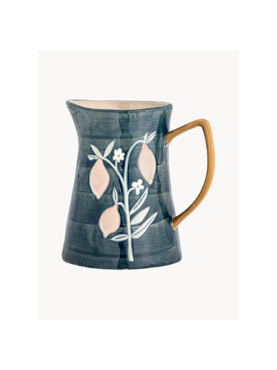 Handbemalter Wasserkrug Feriha mit Blumen-Motiv, 3.1 L, Steingut, Petrol, 3.1 L