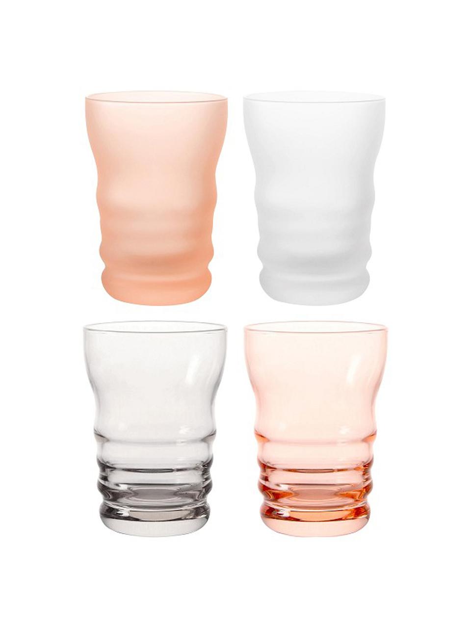 Vasos altos Bubbly, 4 uds., Vidrio, vidrio lechoso, Rosa, transparente, Ø 8 x Al 11 cm