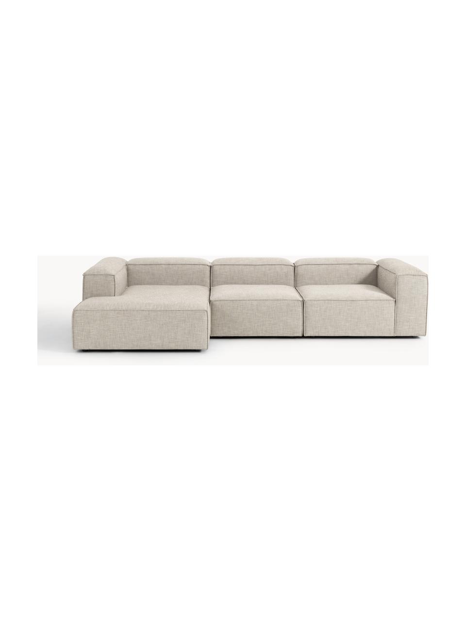 Narożna sofa modułowa z mieszanki lnu Lennon, Tapicerka: 50% wiskoza, 25% len, 15%, Nogi: tworzywo sztuczne Ten pro, Szara mieszanka lnu, S 327 x G 180 cm, lewostronna