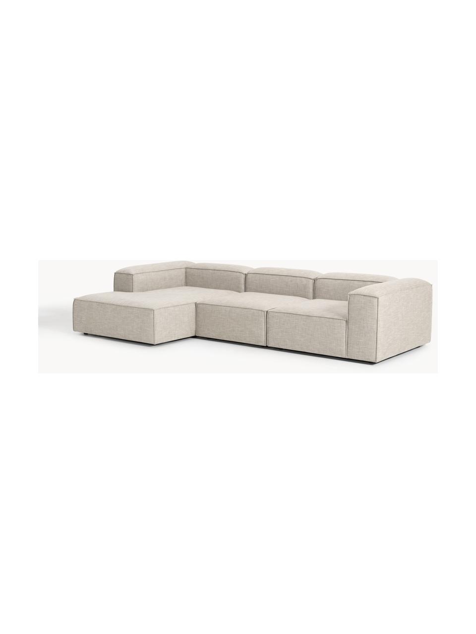 Narożna sofa modułowa z mieszanki lnu Lennon, Tapicerka: 50% wiskoza, 25% len, 15%, Nogi: tworzywo sztuczne Ten pro, Szara mieszanka lnu, S 327 x G 180 cm, lewostronna