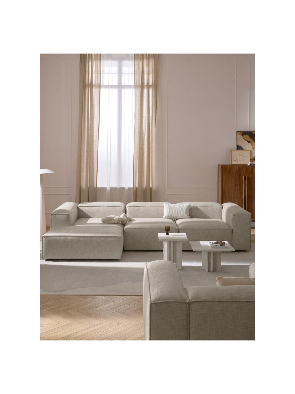 Modulares Ecksofa Lennon aus Leinen-Mix, Bezug: 50 % Viskose, 25 % Leinen, Gestell: Fichtenholz, Sperrholz, m, Füße: Kunststoff Dieses Produkt, Leinen-Mix Grau, B 327 x T 180 cm, Eckteil links