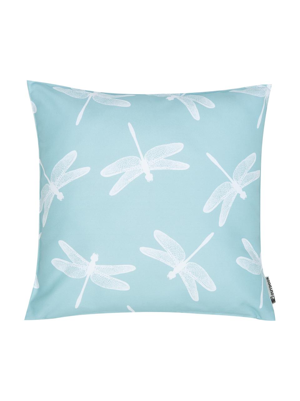 Outdoor-Kissen Dragonfly mit Libellenmotiven, 100% Polyester, Blau, Weiß, B 47 x L 47 cm