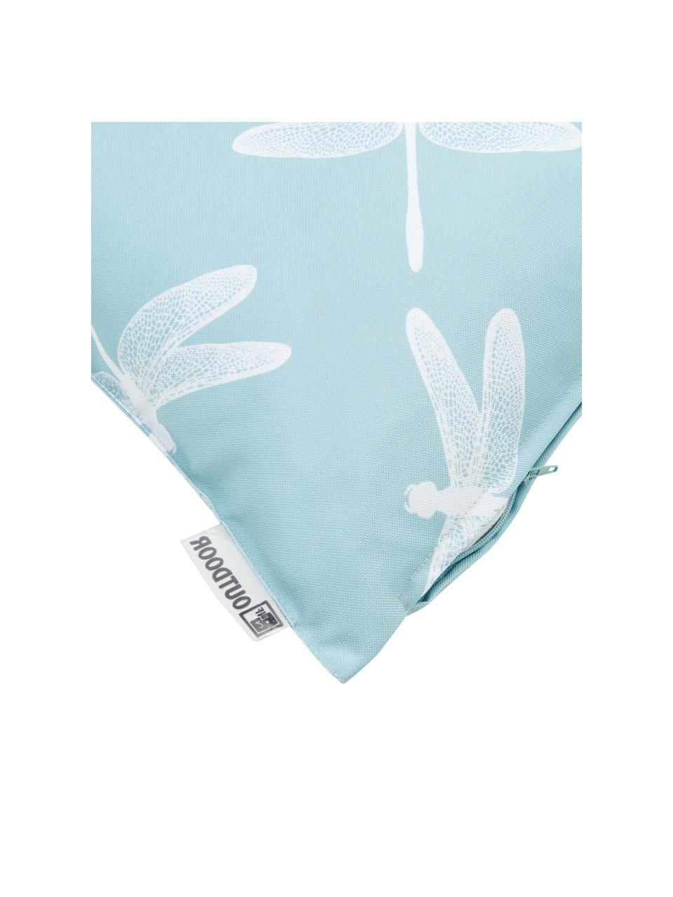 Cuscino da esterno con motivo libellule Dragonfly, 100% poliestere, Blu, bianco, Larg. 47 x Lung. 47 cm