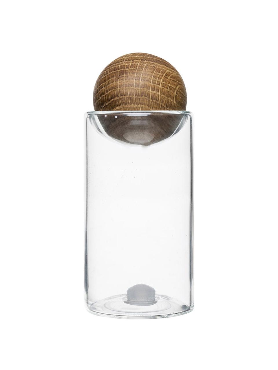 Zout- en peperstrooier Eden met deksel van eikenhout, 2-delig, Houder: mondgeblazen glas, Sluiting: eikenhout, Transparent, eikenhoutkleurig, Ø 5 x H 12 cm