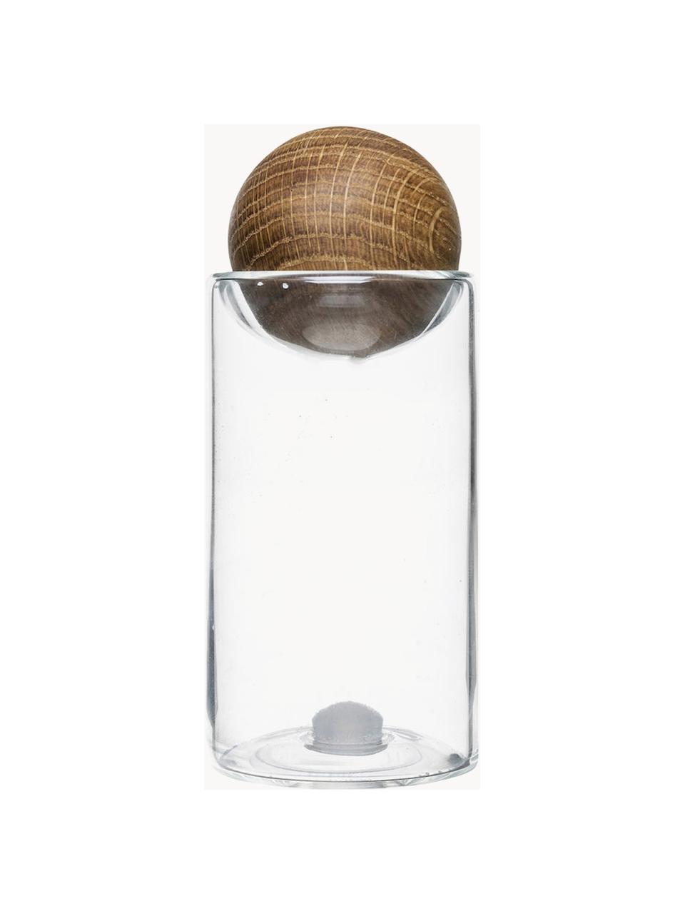 Mondgeblazen zout- en peperstrooier Nature met houten deksel, set van 2, Houder: mondgeblazen glas, Sluiting: eikenhout, Transparant, donker hout, Ø 5 x H 12 cm
