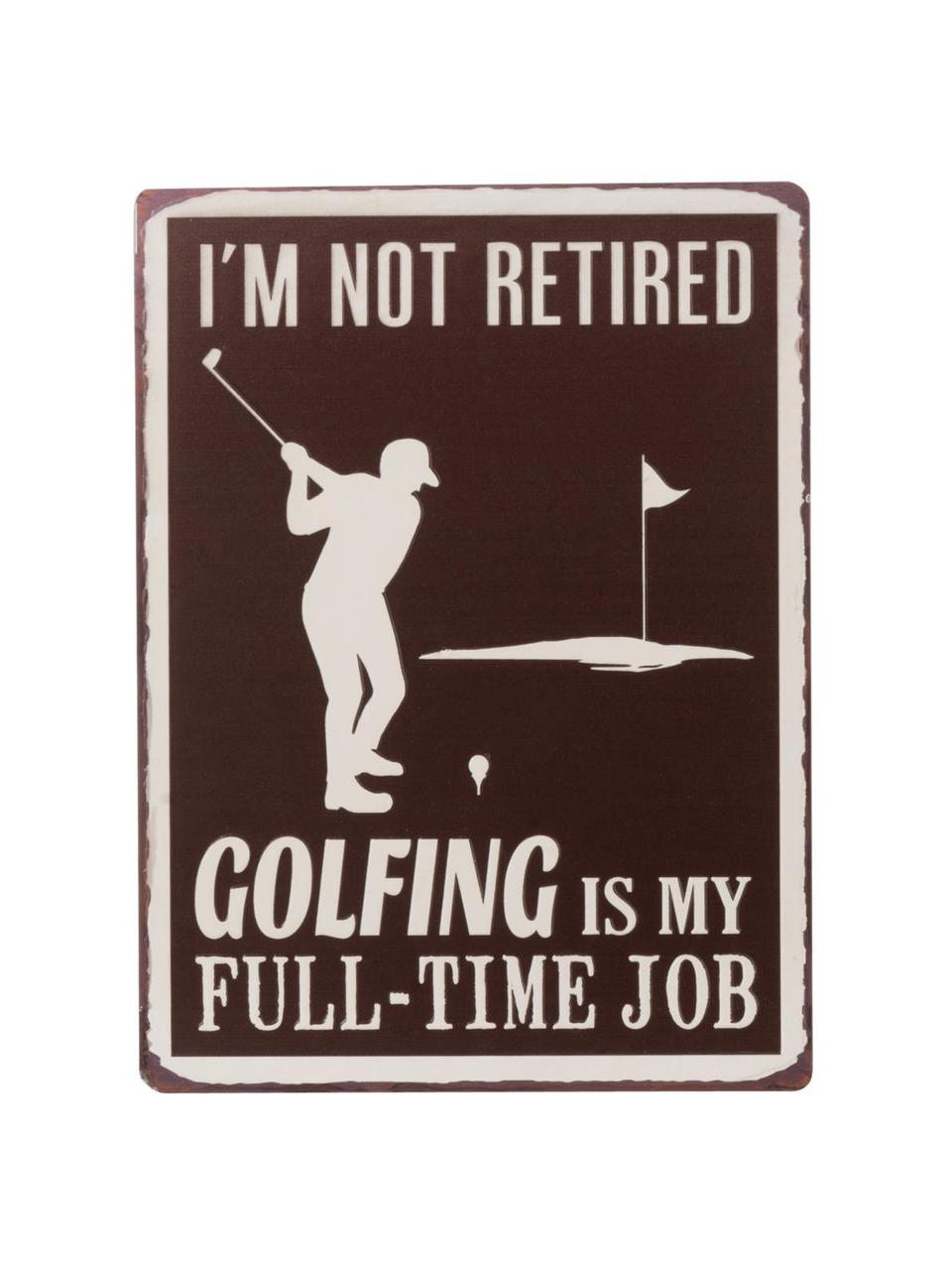 Letrero de metal Golf, Metal, Marrón, blanco, An 26 x Al 35 cm