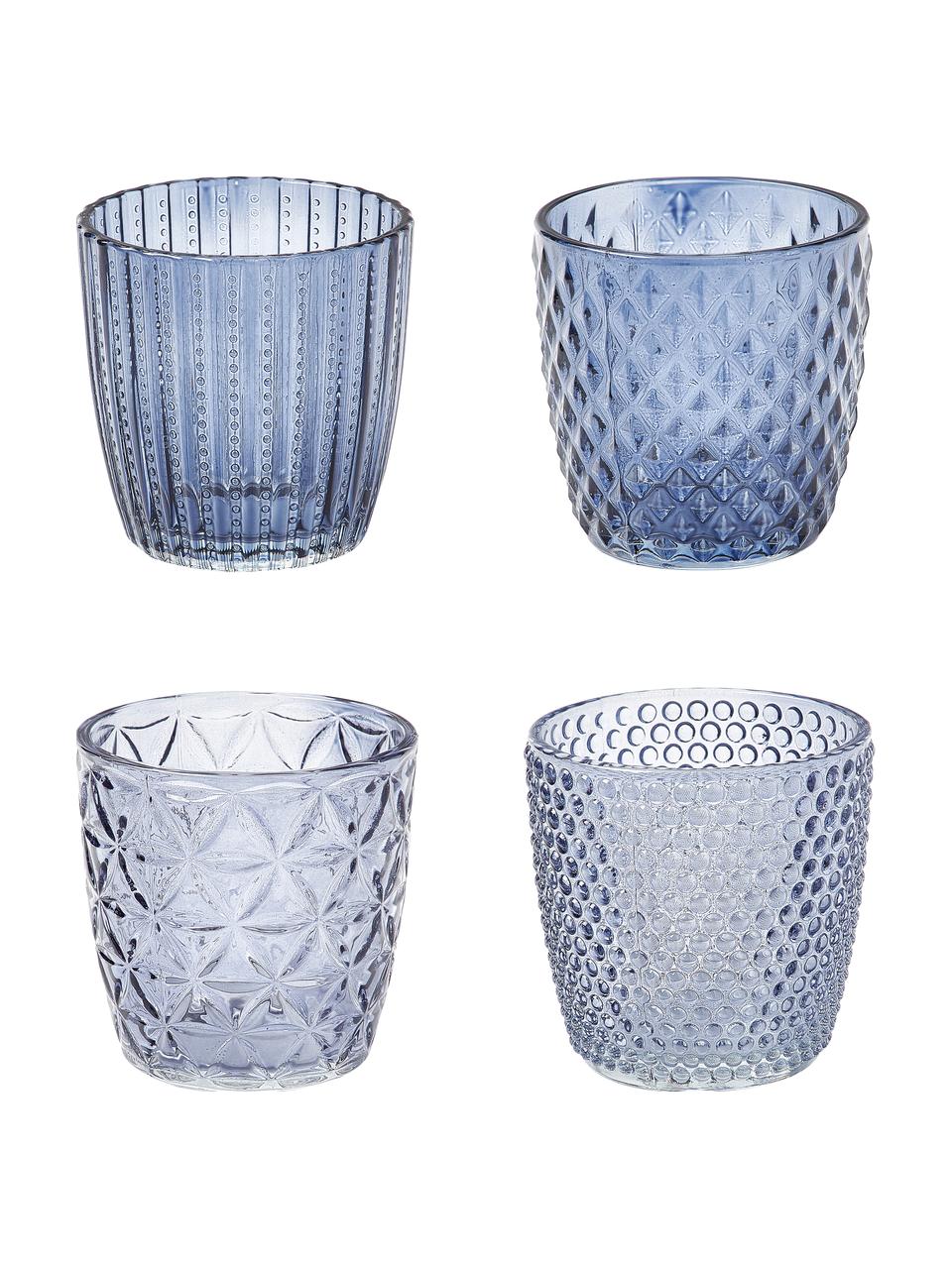 Waxinelichthoudersset Marilu van glas, 4-delig, Glas, Blauw, Ø 8 x H 8 cm