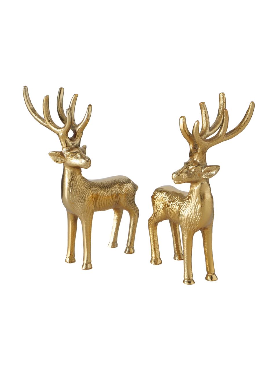 Set de figuras decorativas ciervos Mendel, 2 uds., Aluminio recubierto, Dorado, An 8 x Al 15 cm