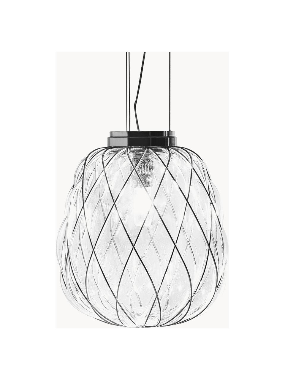 Lámpara de techo artesanal Pinecone, Pantalla: vidrio, metal galvanizado, Anclaje: metal galvanizado, Cable: transparente, Transparente, plateado, Ø 30 cm