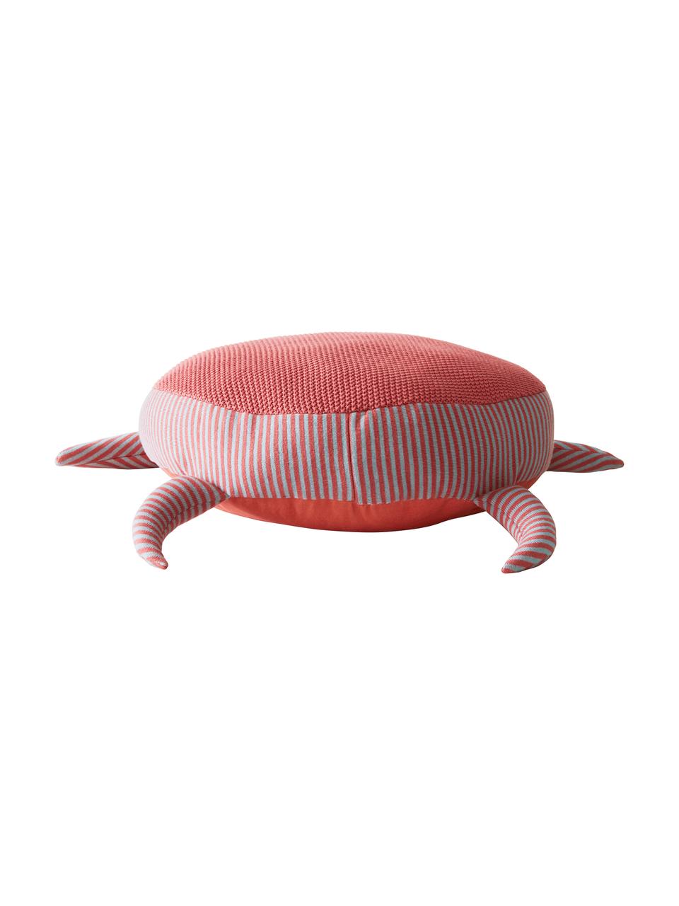 Coussin de sol en coton bio Zane, Rouge corail, gris