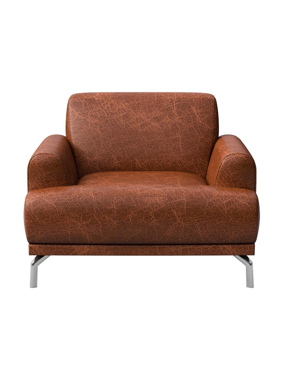 Fotel ze skóry Puzo, Tapicerka: 100% skóra, Nogi: metal, Koniakowy, S 95 x G 84 cm