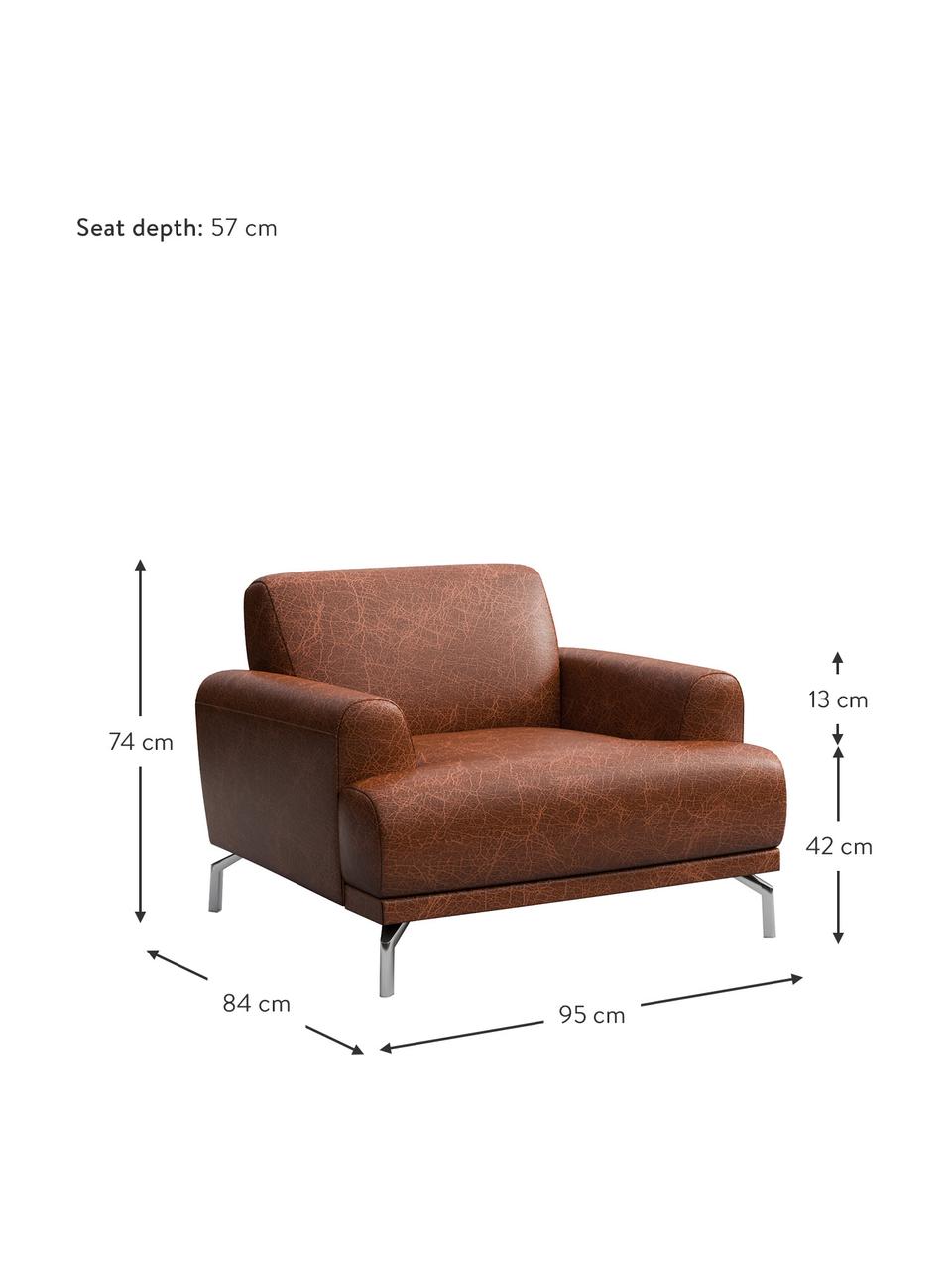 Poltrona in pelle Puzo, Rivestimento: 100% pelle, Sottostruttura: compensato, legno di fagg, Piedini: metallo, Cognac, Larg. 95 x Prof. 84 cm