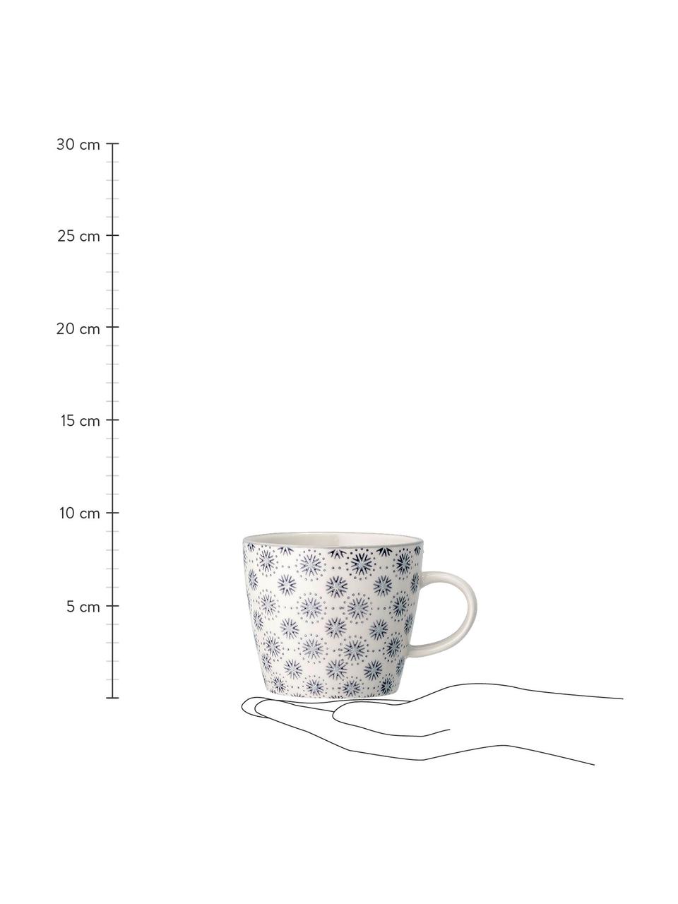 Tazza in gres con motivo floreale Elsa 4 pz, Gres, Grigio, color crema, Ø 10 x Alt. 8 cm