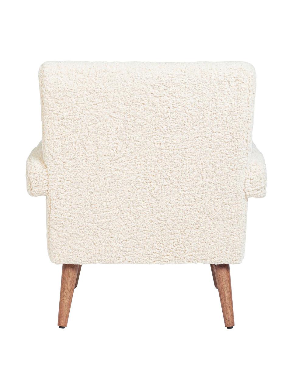 Poltroncina in tessuto Teddy bianco Berna, Rivestimento: 100% poliestere (pellicci, Struttura: legno di pino, compensato, Piedini: legno di albero della gom, Teddy bianco, Larg. 65 x Prof. 79 cm