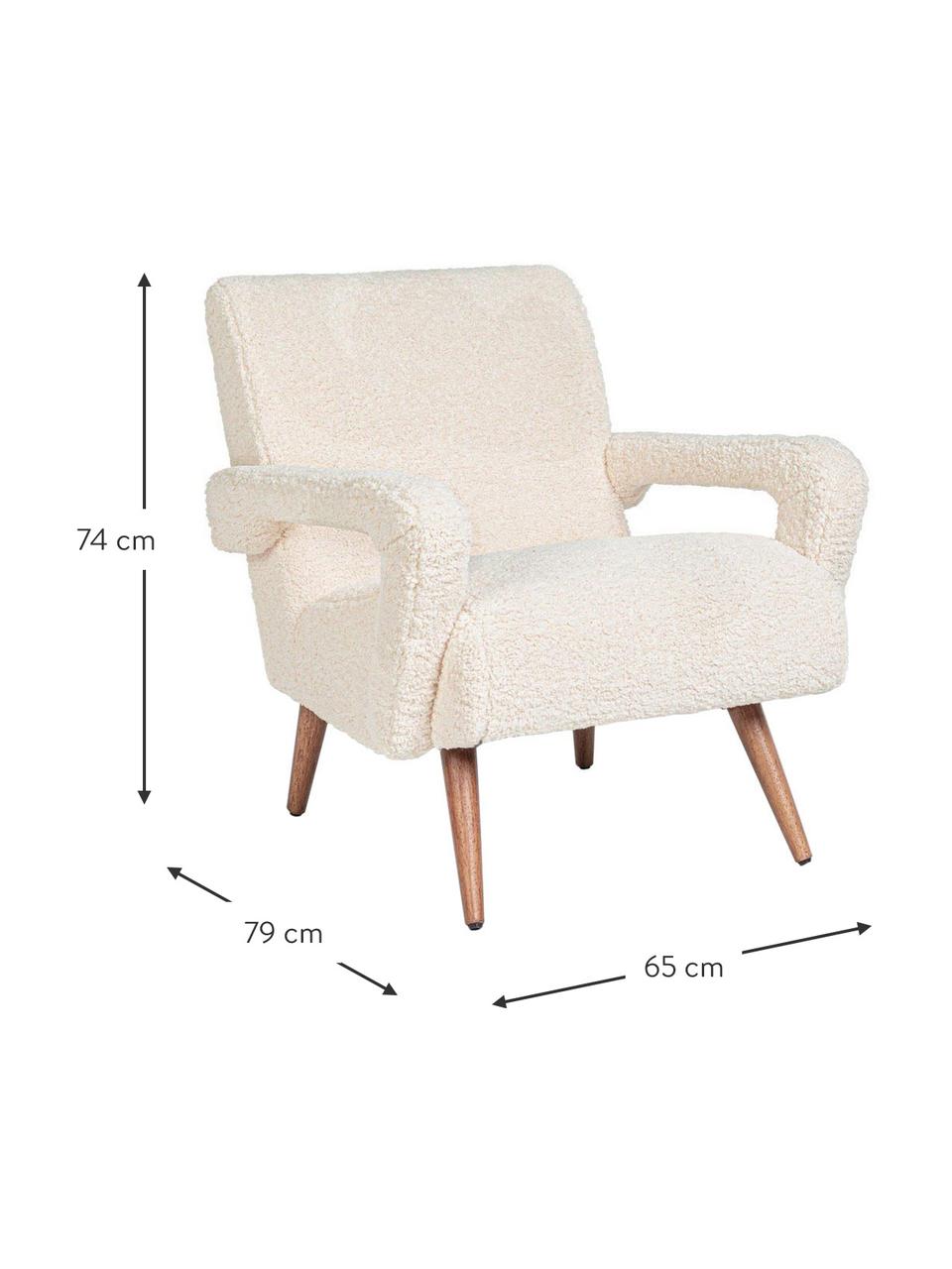 Poltroncina in tessuto Teddy bianco Berna, Rivestimento: 100% poliestere (pellicci, Struttura: legno di pino, compensato, Piedini: legno di albero della gom, Teddy bianco, Larg. 65 x Prof. 79 cm