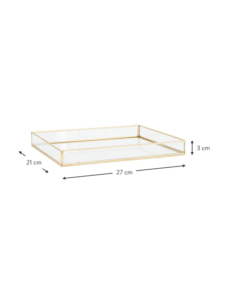 Deko-Tablett Kelli aus Glas, Rahmen: Metall, vermessingt, Ablagefläche: Glas, Transparent, Messingfarben, B 27 x T 21 cm