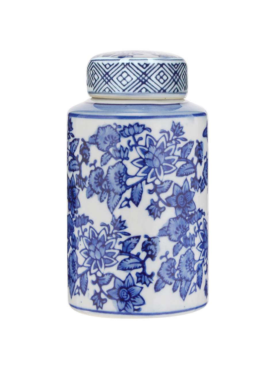 Vaso piccolo decorativo in porcellana con coperchio Annabelle, Porcellana, Blu, bianco, Ø 8 x Alt. 14 cm