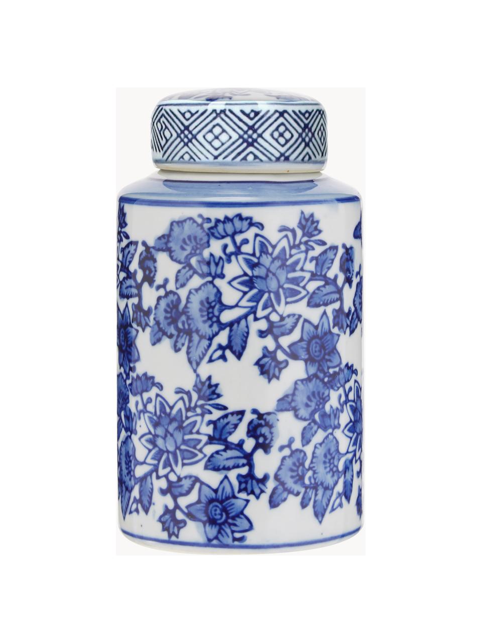 Vaso piccolo decorativo in porcellana con coperchio Annabelle, alt. 14 cm, Porcellana, Blu, bianco, Ø 8 x Alt. 14 cm