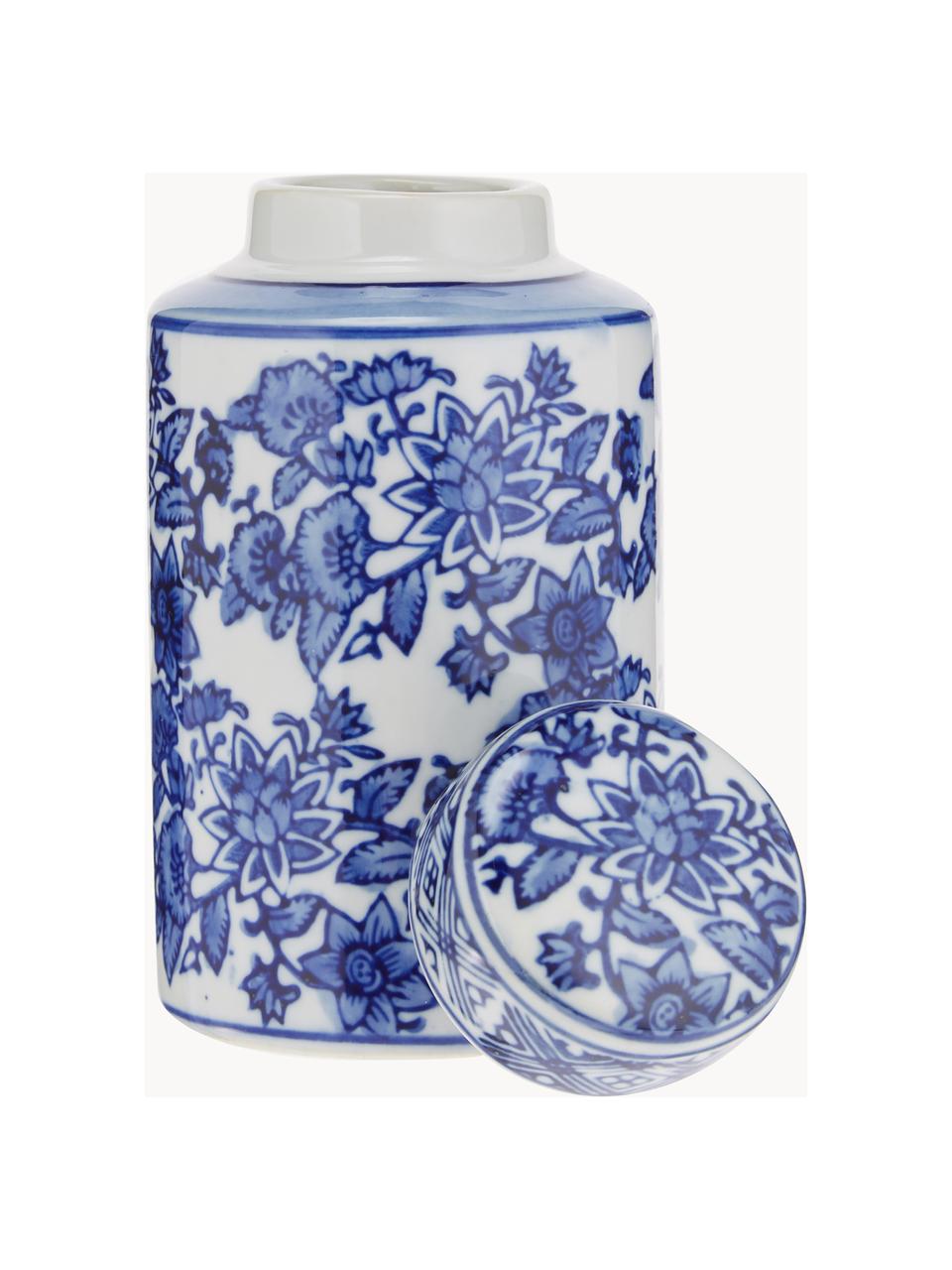 Vaso piccolo decorativo in porcellana con coperchio Annabelle, alt. 14 cm, Porcellana, Blu, bianco, Ø 8 x Alt. 14 cm