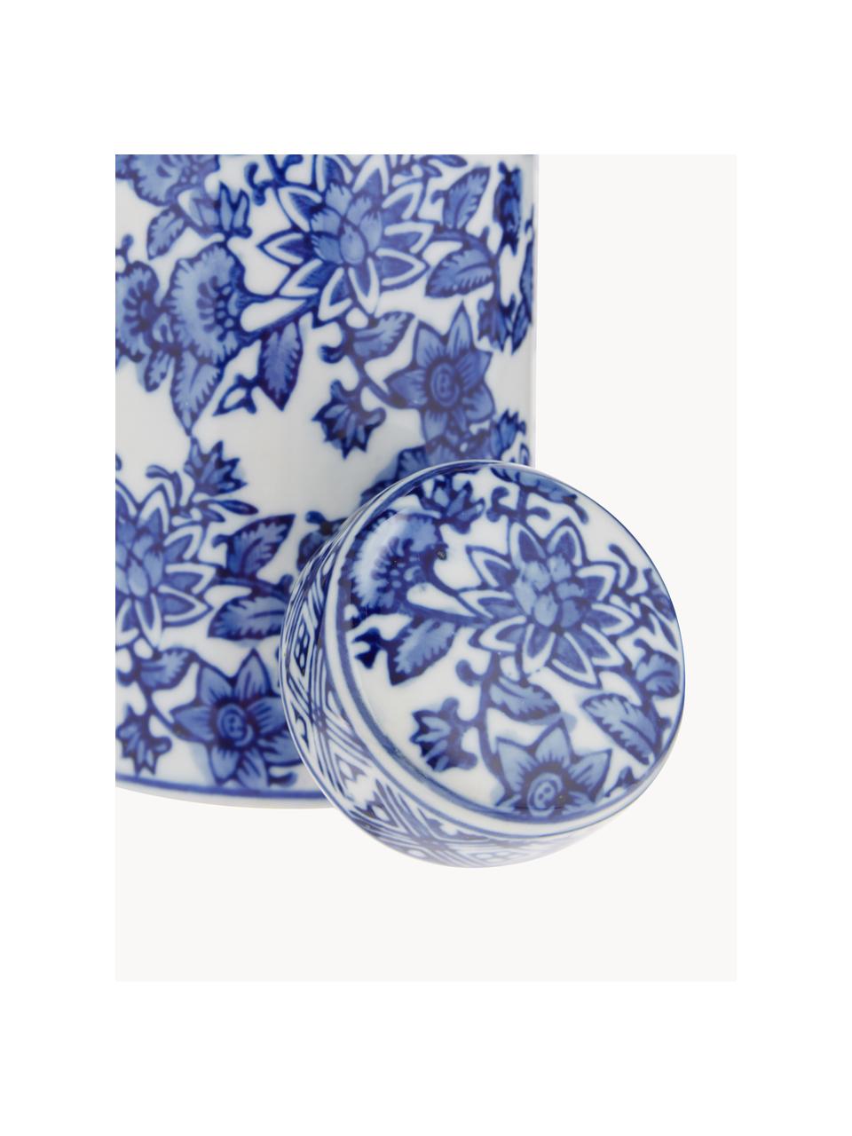 Kleine Deckelvase Annabelle aus Porzellan, H 14 cm, Porzellan, Blau, Weiß, Ø 8 x H 14 cm